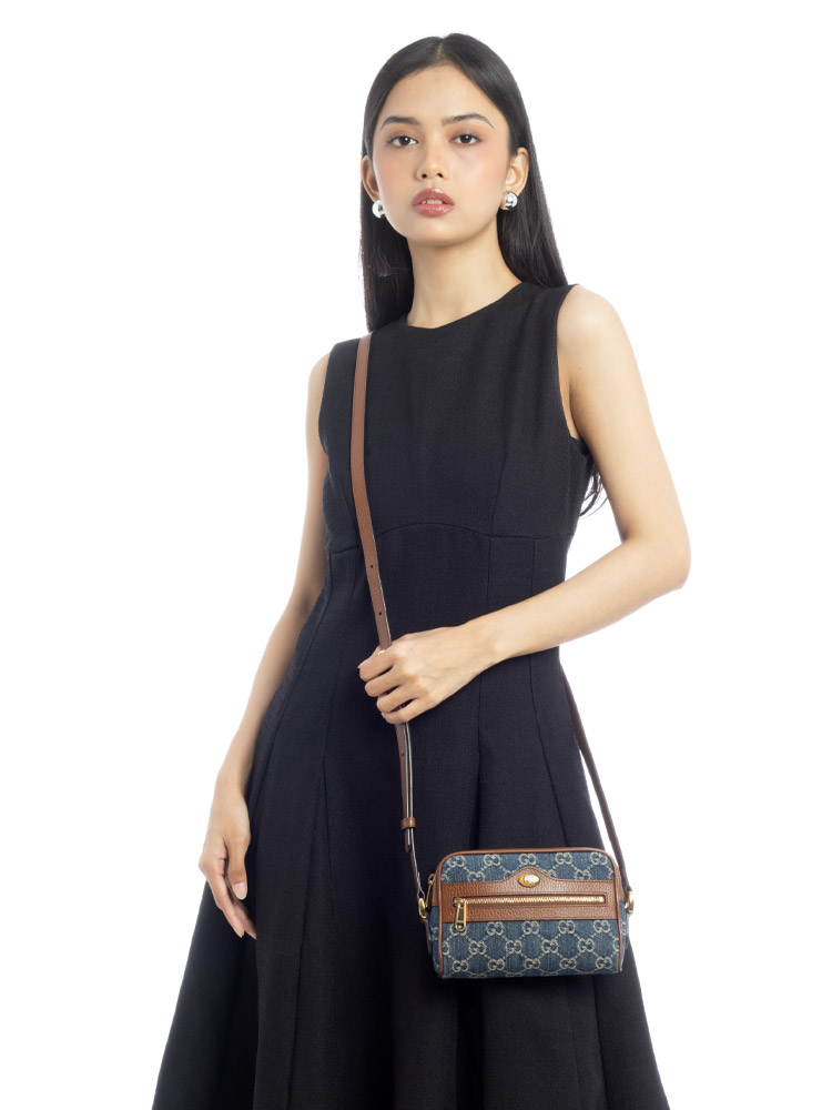 GG Denim Ophidia Mini Camera Bag Blue Tea Cuir