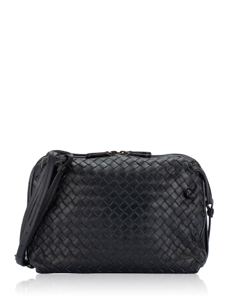 Nappa Intrecciato Nodini Double Zip Crossbody Black