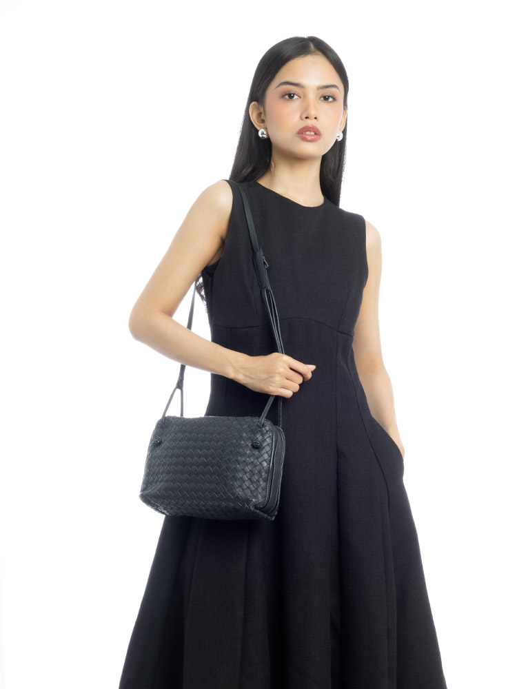 Nappa Intrecciato Nodini Double Zip Crossbody Black