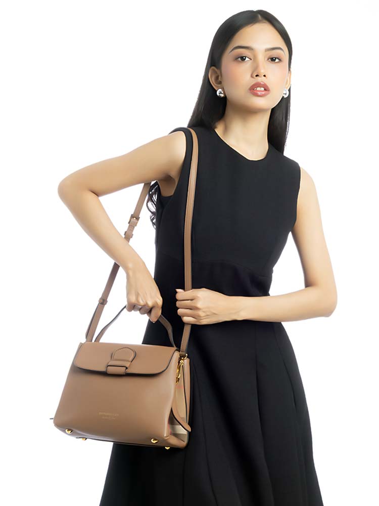 Calfskin House Check Camberley Small Top Handle Dark Sand