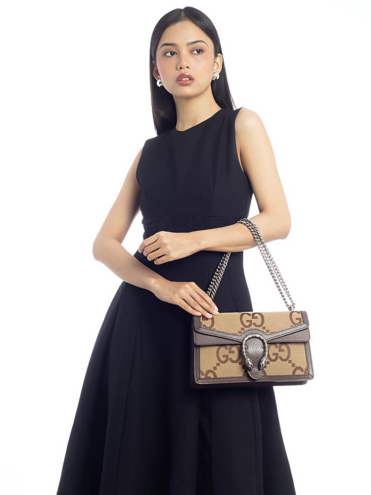Jumbo GG Dionysus Small Shoulder Bag Camel Ebony New Acero
