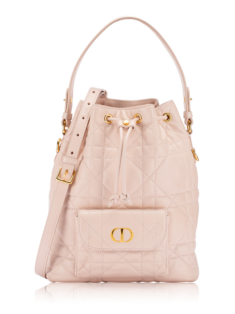 Lambskin Macrocannage Caro Small Bucket Bag Powder Pink