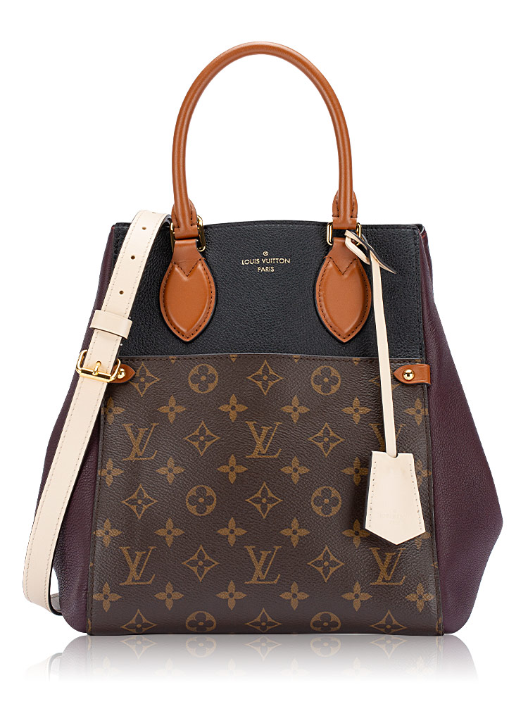 Calfskin Monogram Fold Tote MM Noir Bordeaux