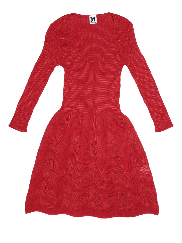 Knit Crochet Long Sleeve Fit & Flare Summer Dress Red Sz 4