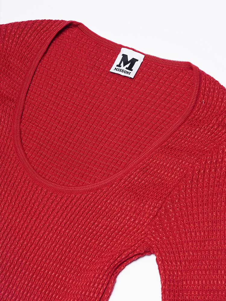 Knit Crochet Long Sleeve Fit & Flare Summer Dress Red Sz 4