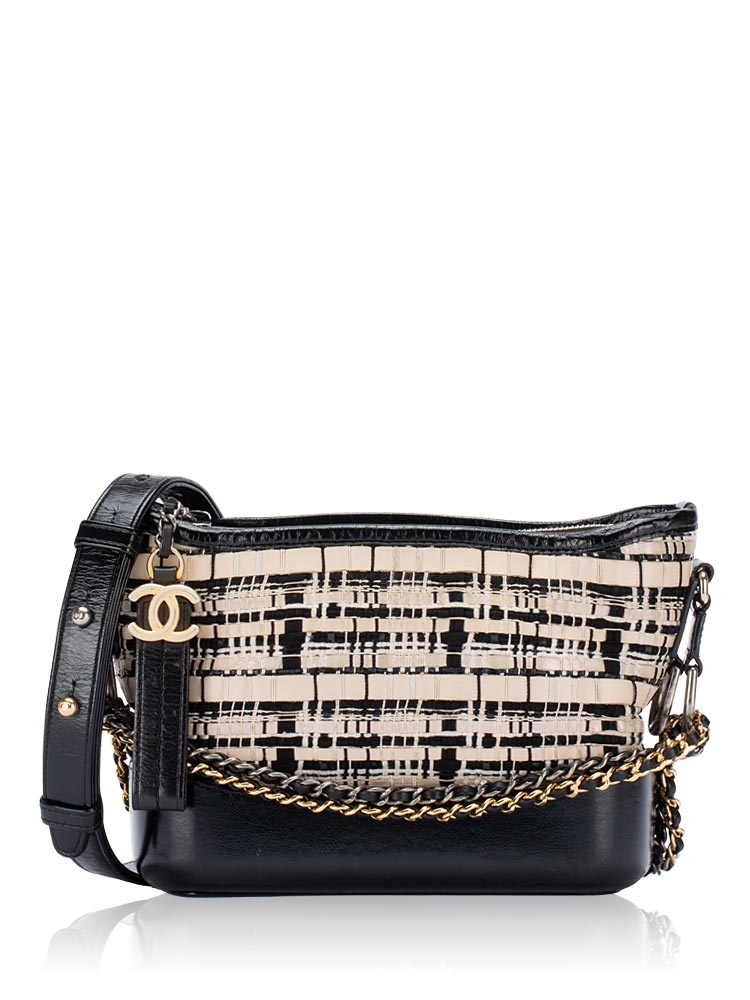 Tweed Calfskin Small Gabrielle Hobo Beige Black