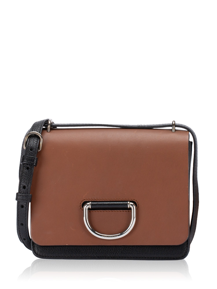Goatskin Small D-Ring Shoulder Bag Black Tan