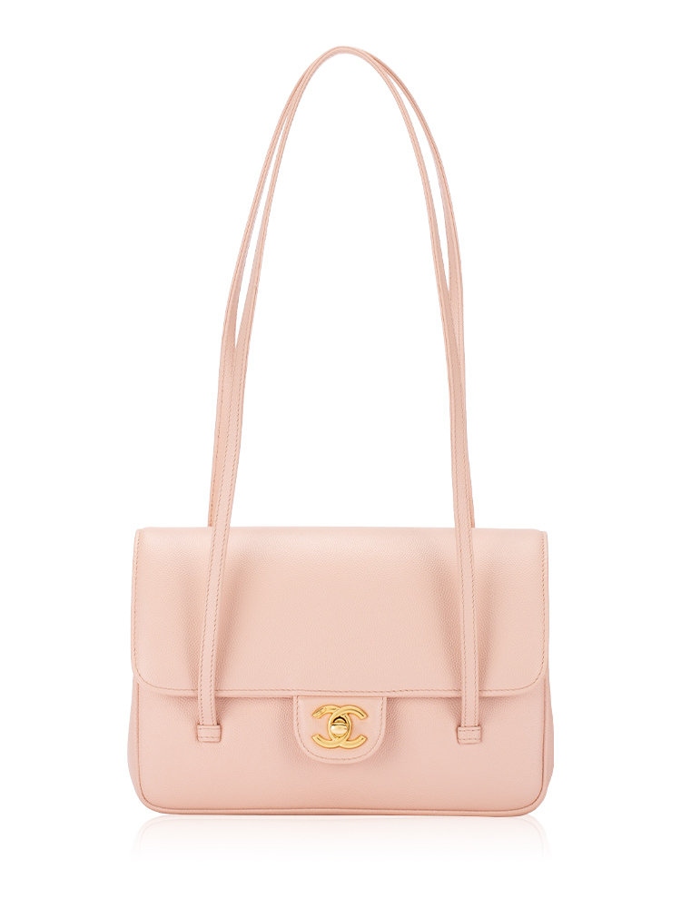 Shiny Caviar Preppy Coco Small Flap Bag Light Pink