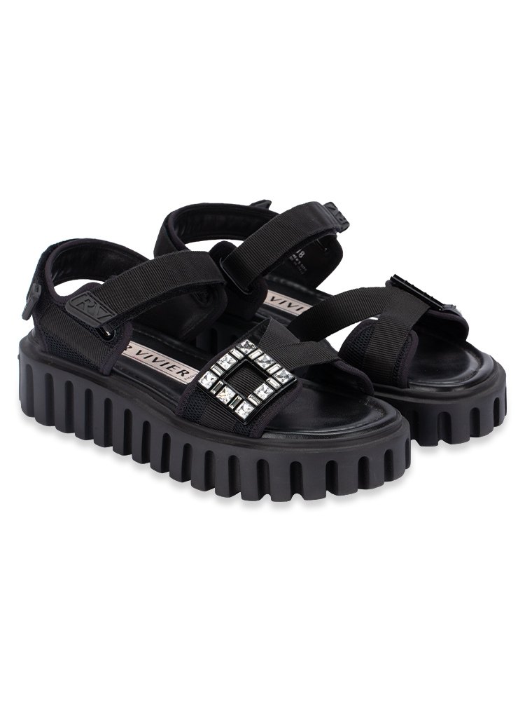 Viv‘ Go-Thick Trekky Platform Sandals Black Sz 38
