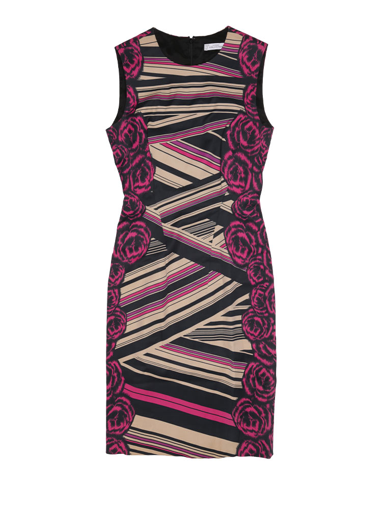 Vintage Viscose Geometric Dress Fuchsia Multicolor Sz 40