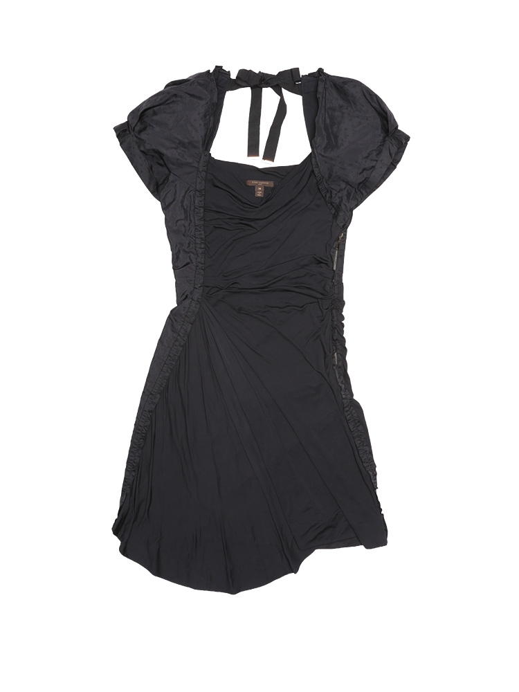 Jersey Ruffle Trim Ruched Dress Black Sz 38