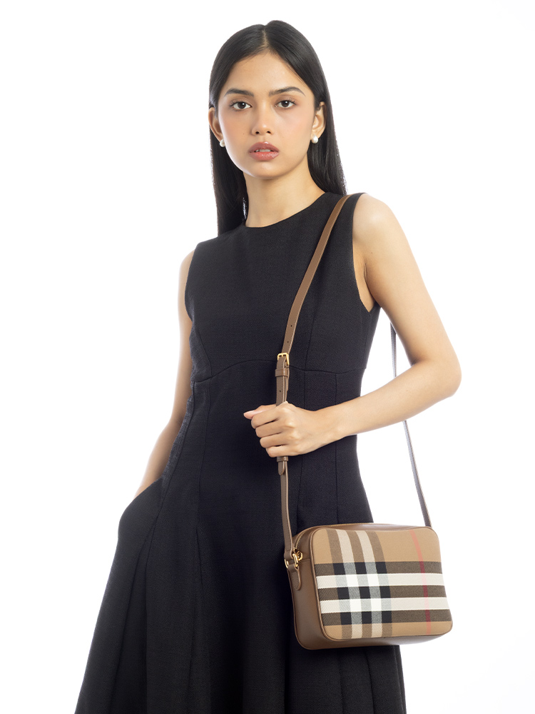 Calfskin House Check Camera Bag Earth