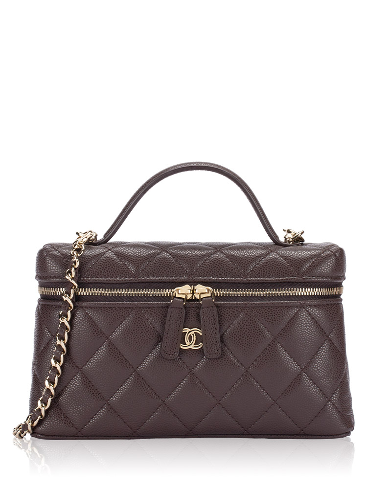Caviar Top Handle Classic Vanity With Chain Dark Brown