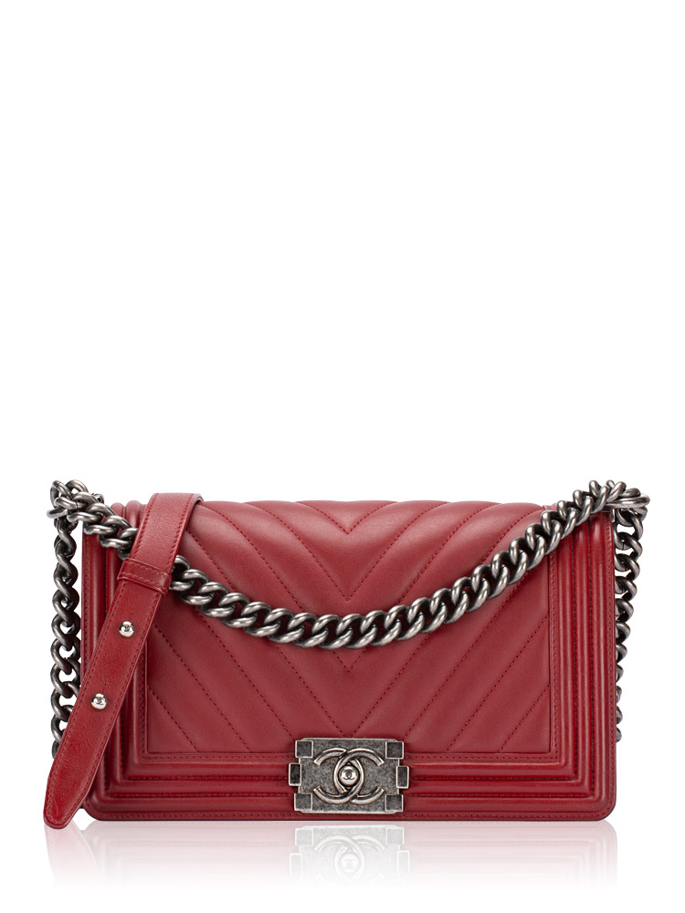 Calfskin Chevron Boy Medium Flap Bag Red