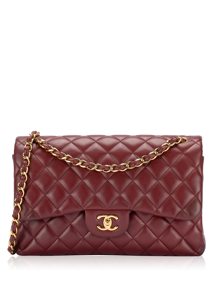 Lambskin Jumbo Classic Double Flap Bag Burgundy