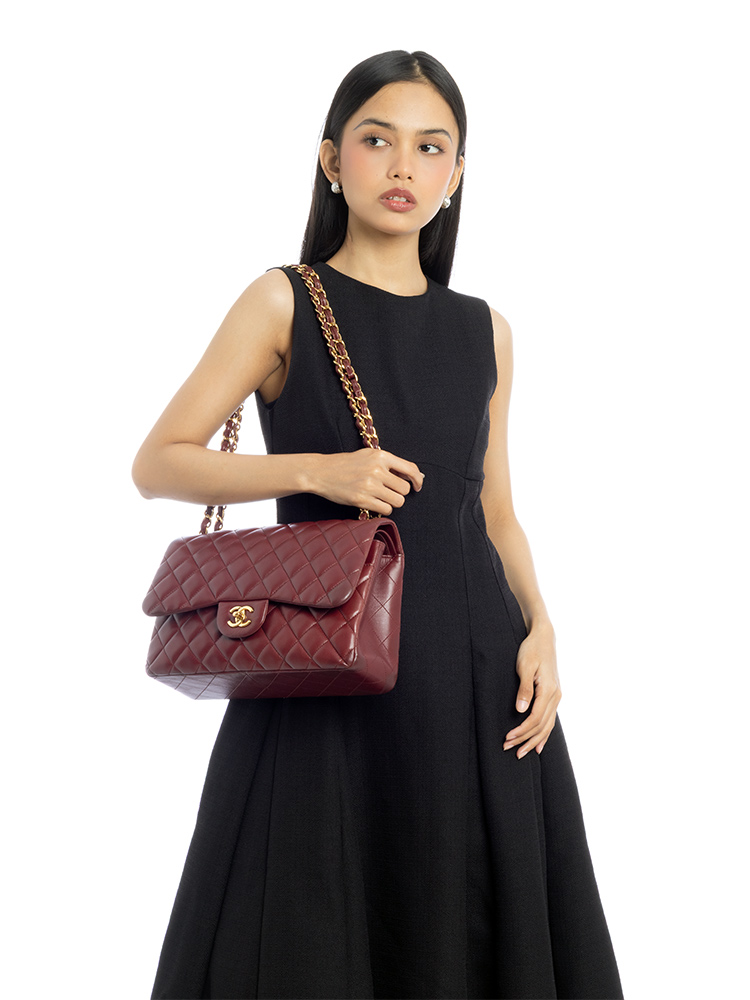 Lambskin Jumbo Classic Double Flap Bag Burgundy