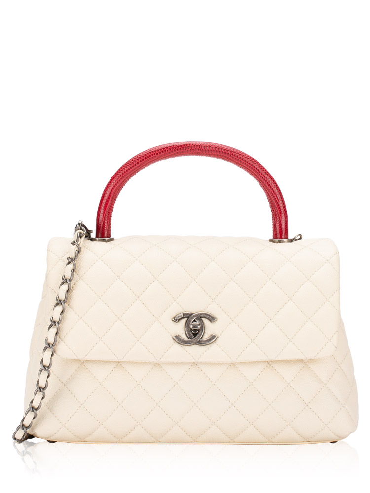 Caviar Lizard Handle Medium Coco Handle Flap Bag White