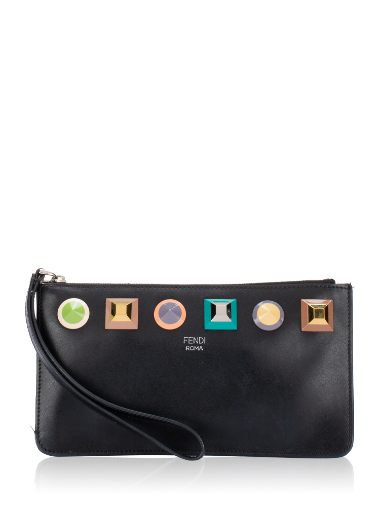 Vitello Liberty Studded Zip Pouch Black Multicolor