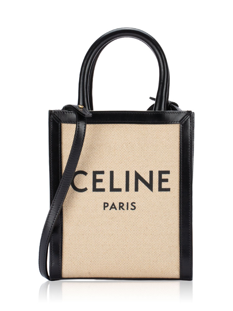 Canvas Calfskin Mini Vertical Cabas Vanilla Black