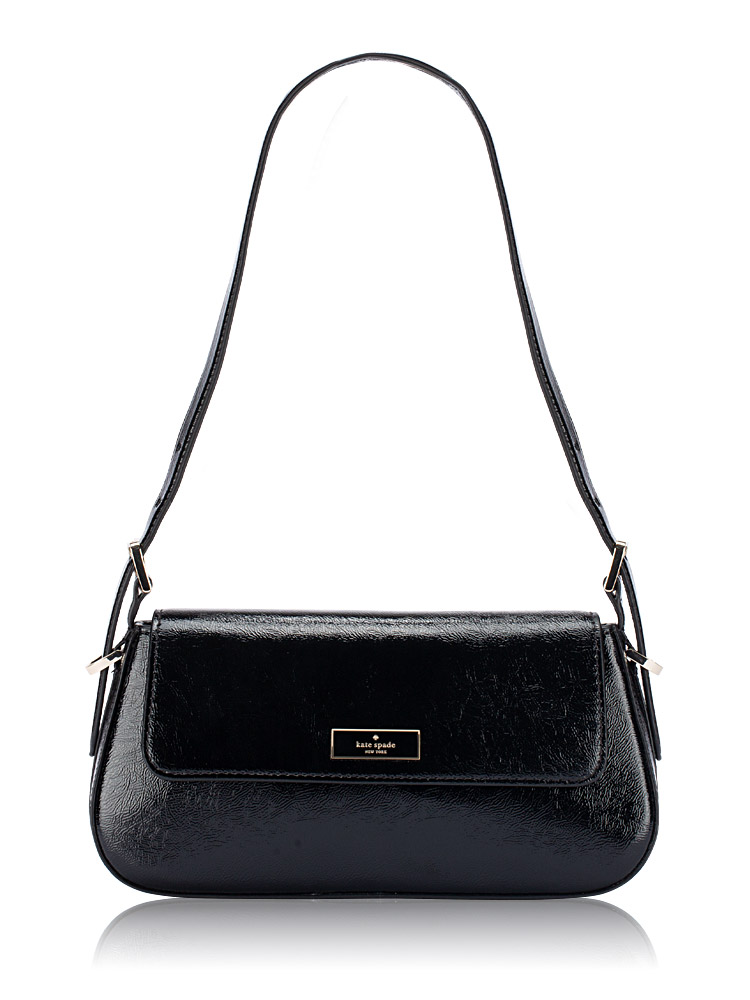 Bridget Crinkle Patent Small Shoulder Bag Black