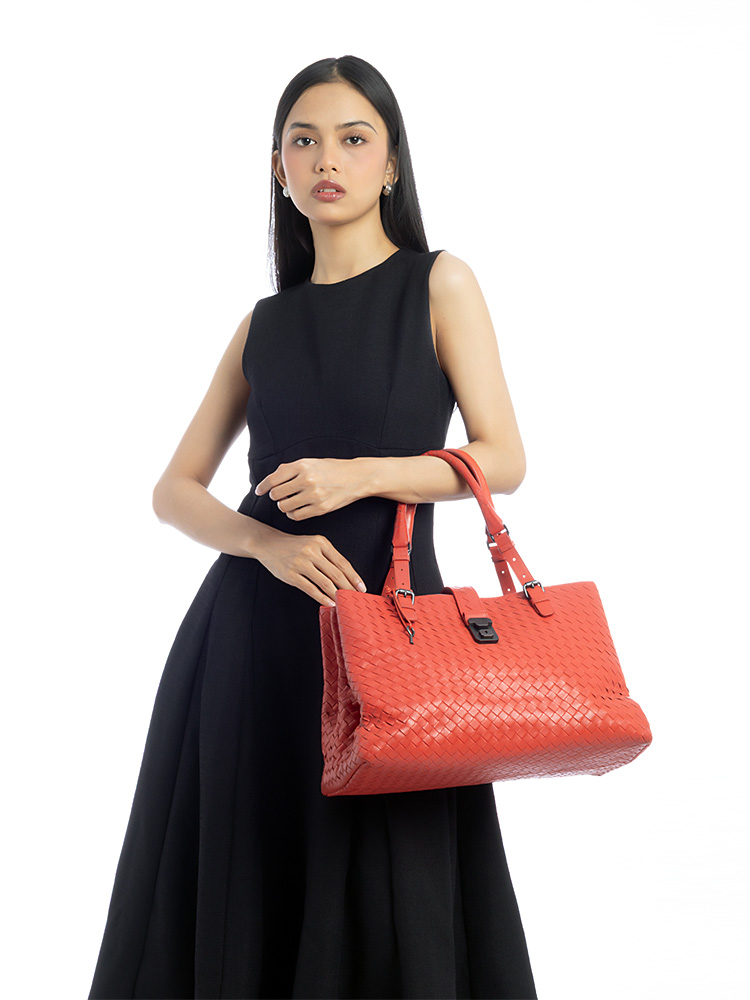 Nappa Intrecciato Roma Medium Tote Red