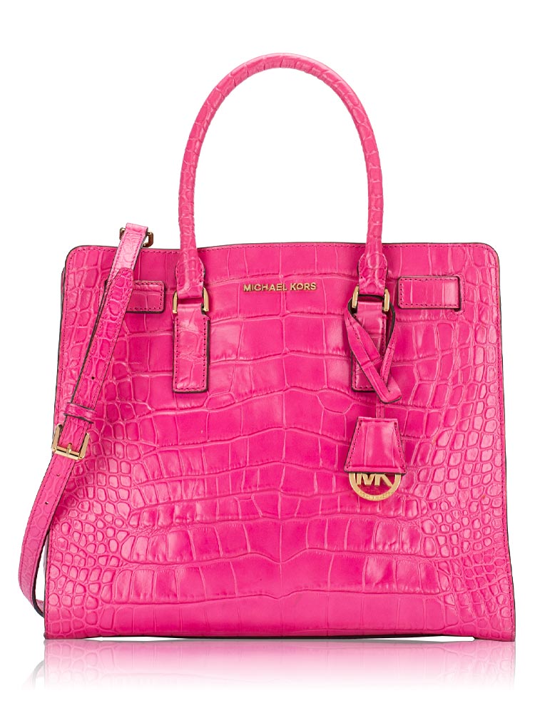 Dillon Croco Embossed Leather Large Tote Raspberry