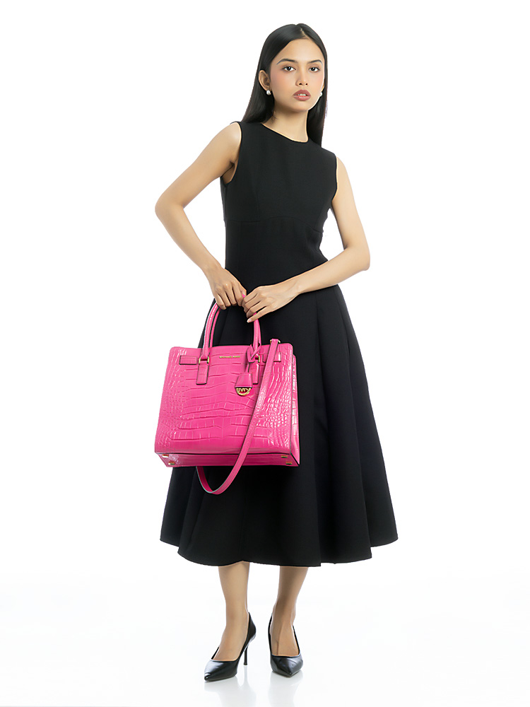 Dillon Croco Embossed Leather Large Tote Raspberry