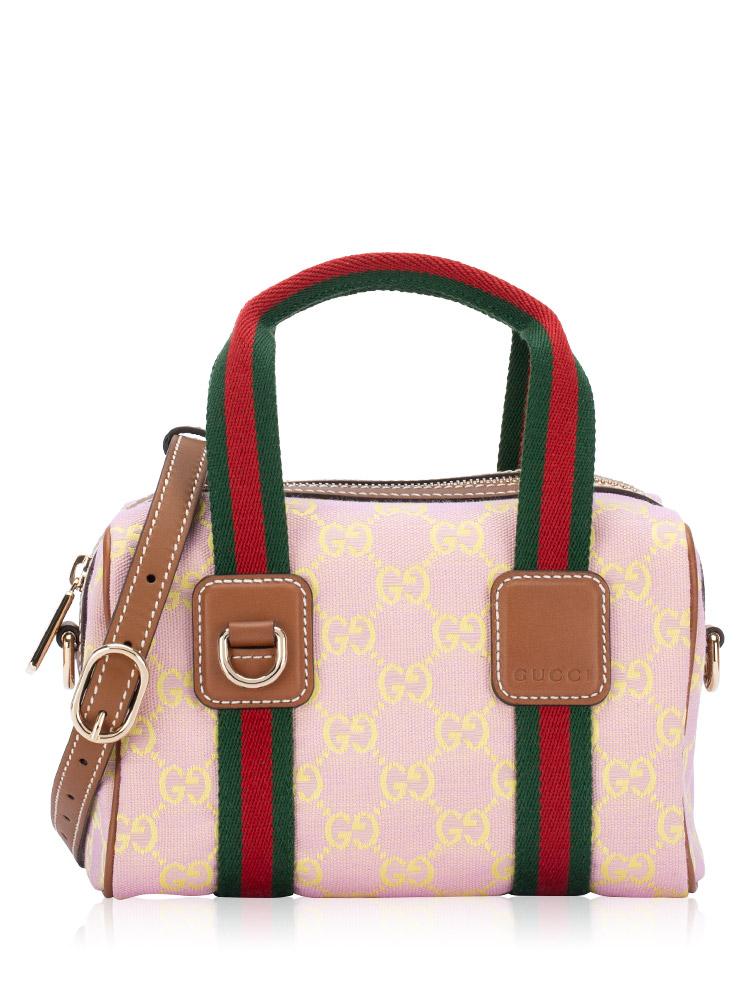 GG Canvas Web Mini Boston Bag with Strap Pink
