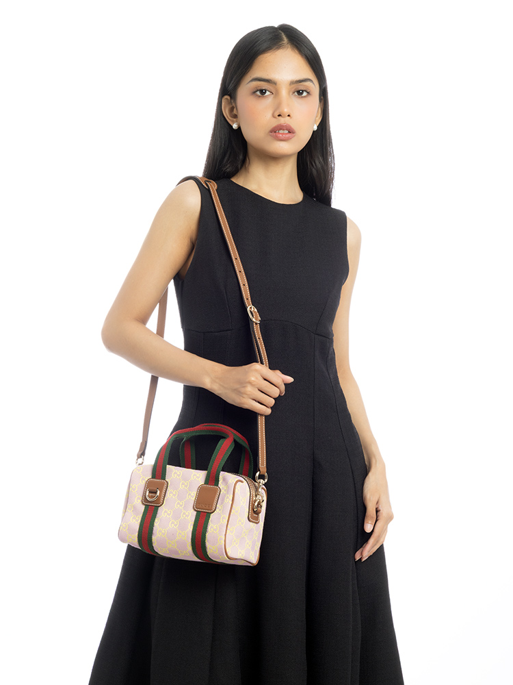 GG Canvas Web Mini Boston Bag with Strap Pink