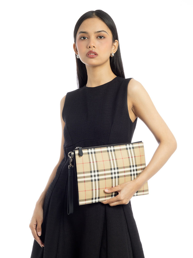Vintage Check Zip Pouch Archive Beige
