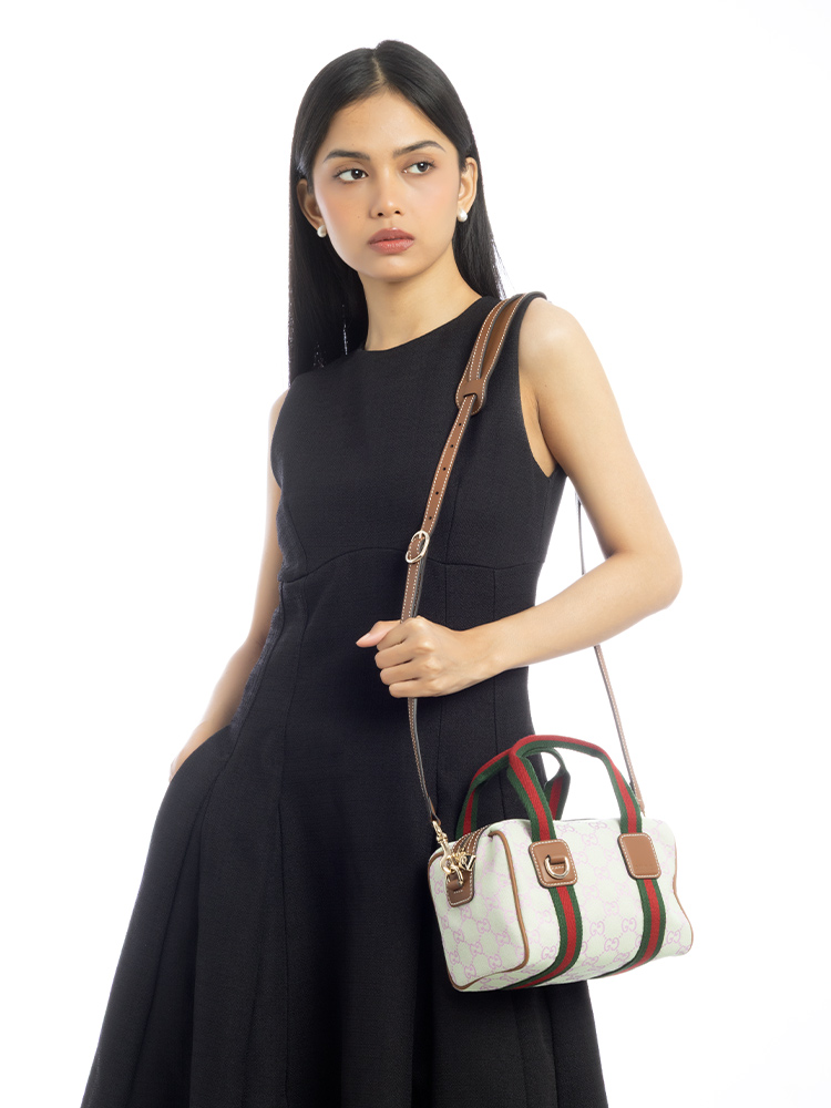 GG Canvas Web Mini Boston Bag with Strap Mint Green