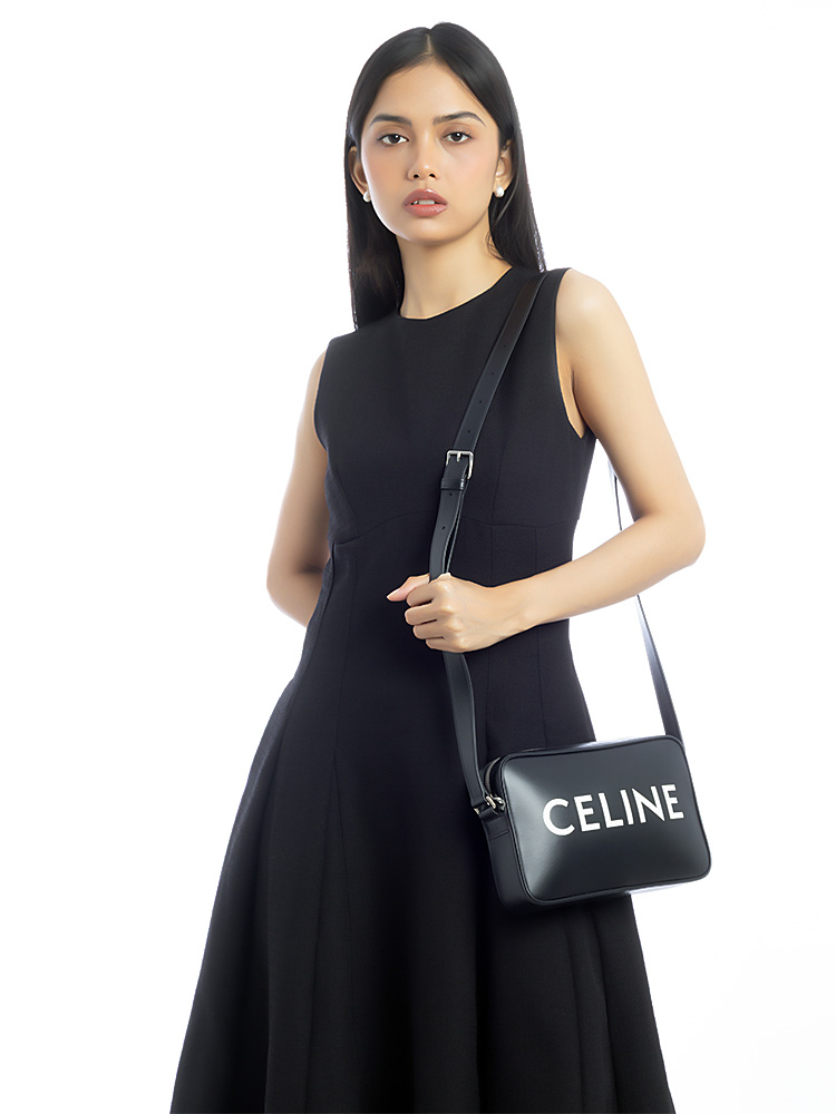 Calfskin Logo Medium Camera Bag Black