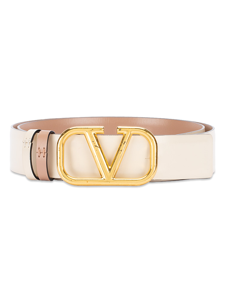 Calfskin VLogo 30mm Reversible Belt Ivory Rose Cannelle Sz 70