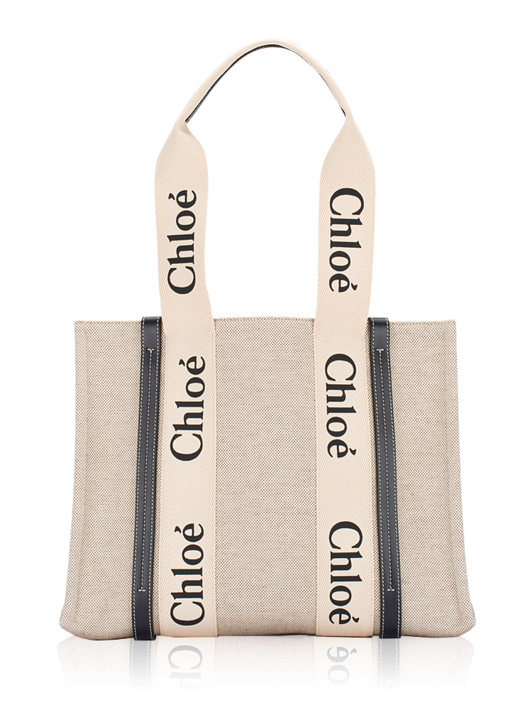 Cotton Calfskin Woody Medium Tote White Blue