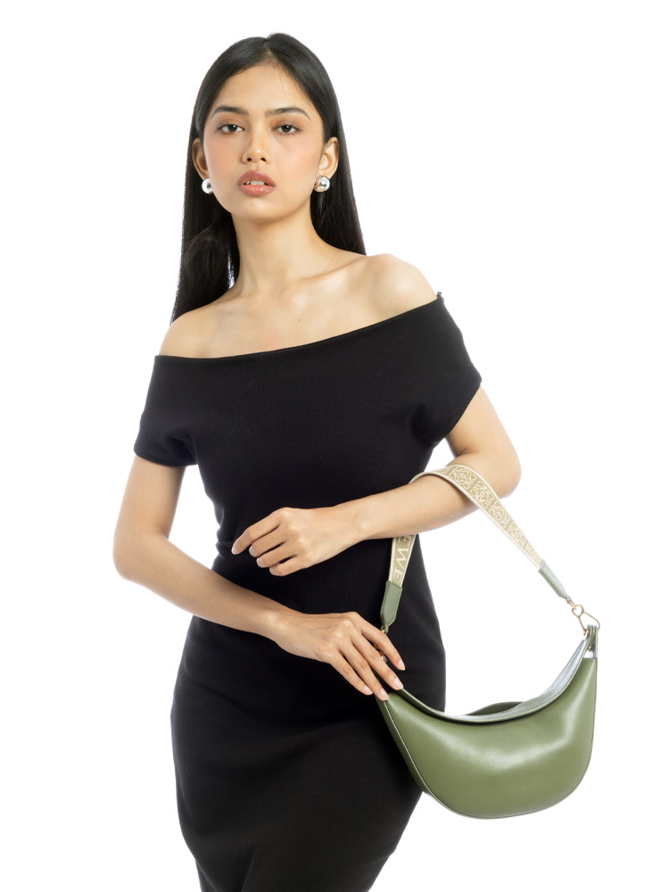 Satin Calfskin Luna Small Hobo with Jacquard Strap Avocado