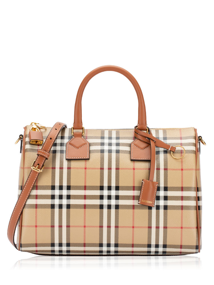 Vintage Check Medium Bowling Bag with Strap Briar Brown