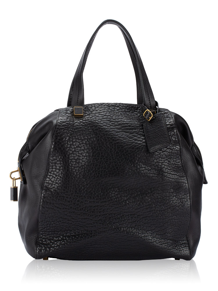 Vintage Leather Large Boston Bag Black