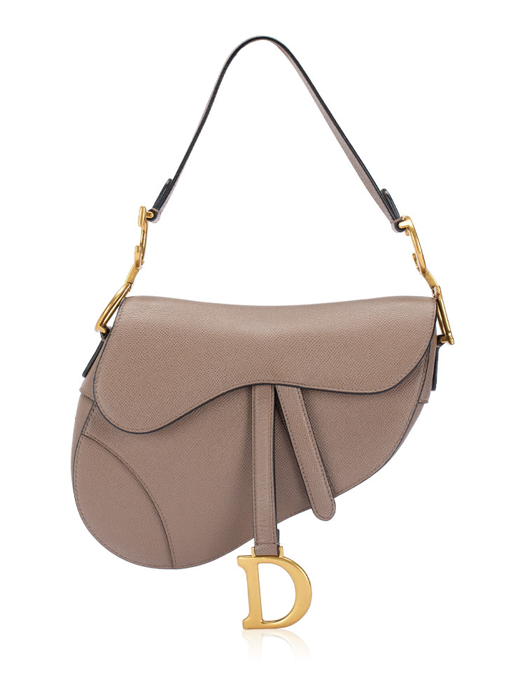 Grained Calfskin Medium Saddle Bag Warm Taupe