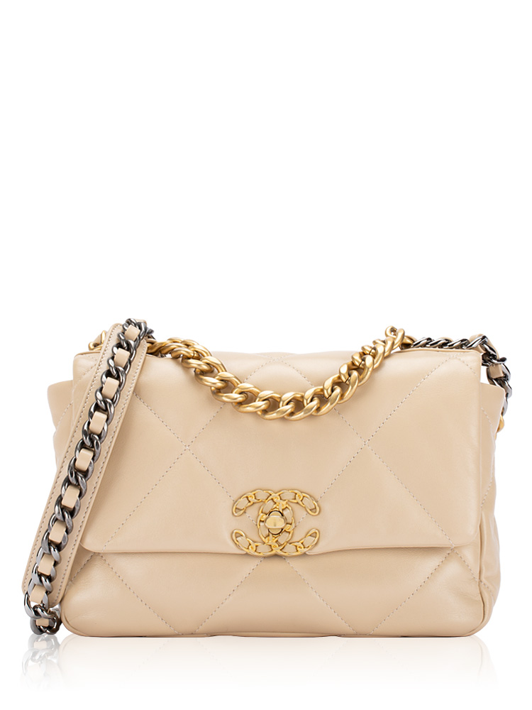 Lambskin Medium Chanel 19 Flap Bag Beige