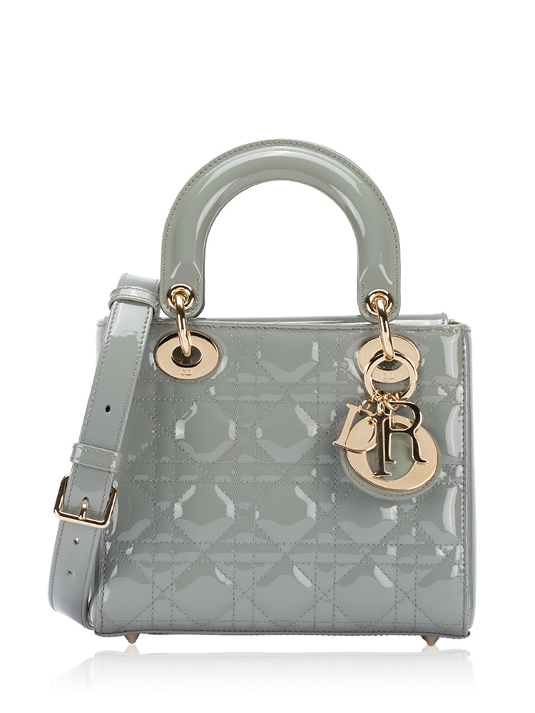 Patent Cannage Small Lady Dior Stone Gray