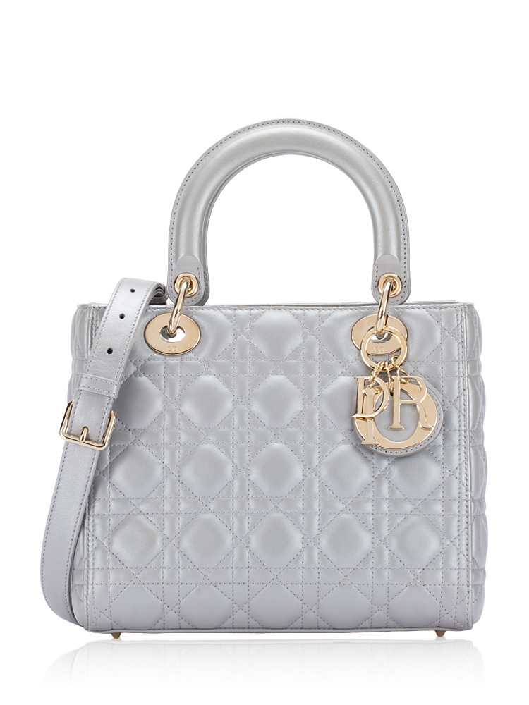 Pearly Lambskin Cannage Medium Lady Dior Grey