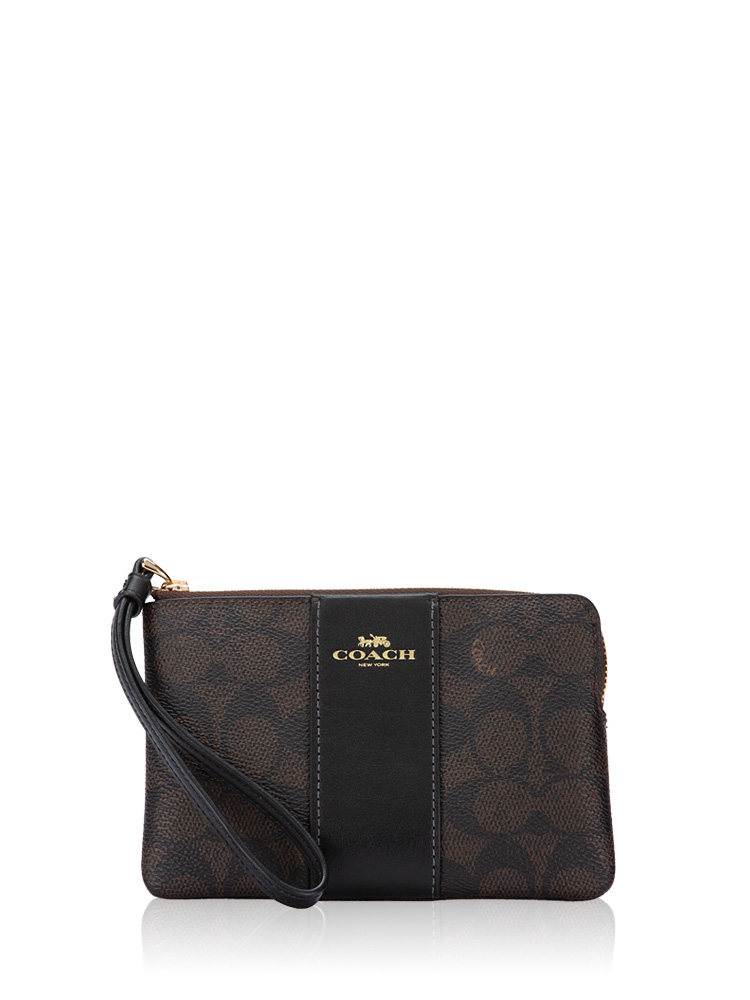 CW854 Signature Stripe Wristlet Walnut Black
