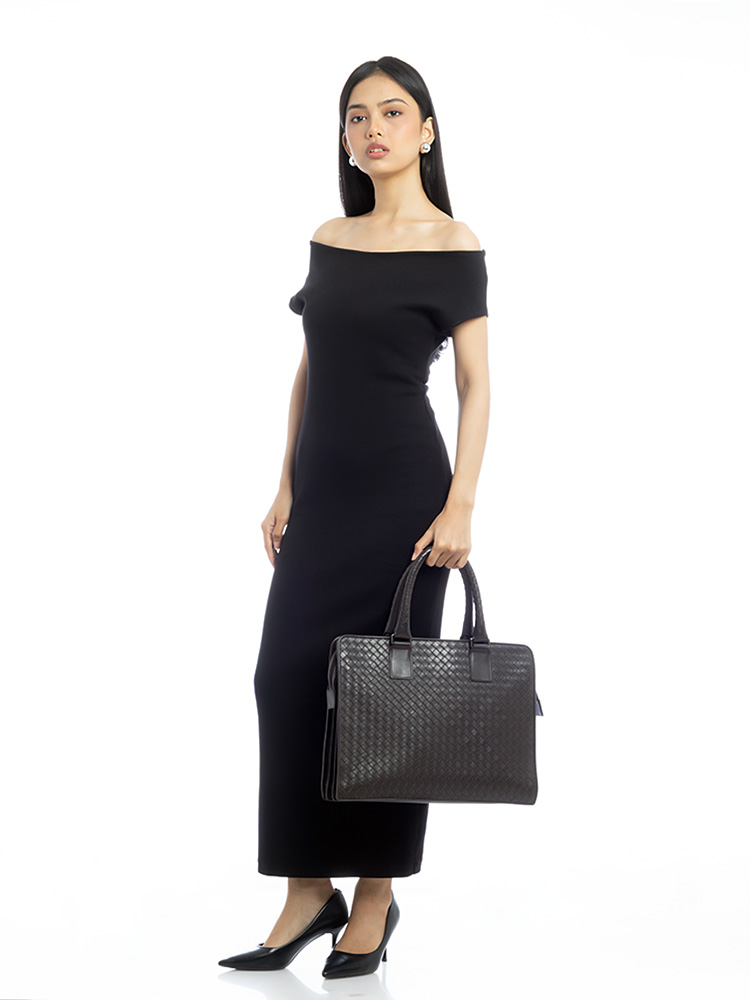 Nappa Intrecciato Briefcase Ebano