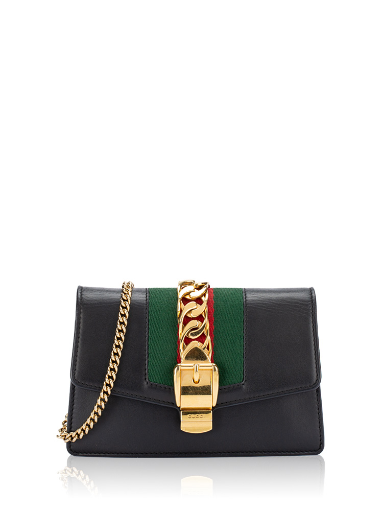 Calfskin Sylvie Super Mini Chain Shoulder Bag Black