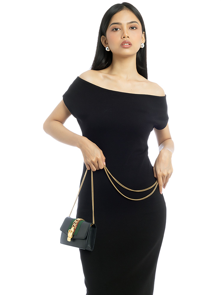 Calfskin Sylvie Super Mini Chain Shoulder Bag Black