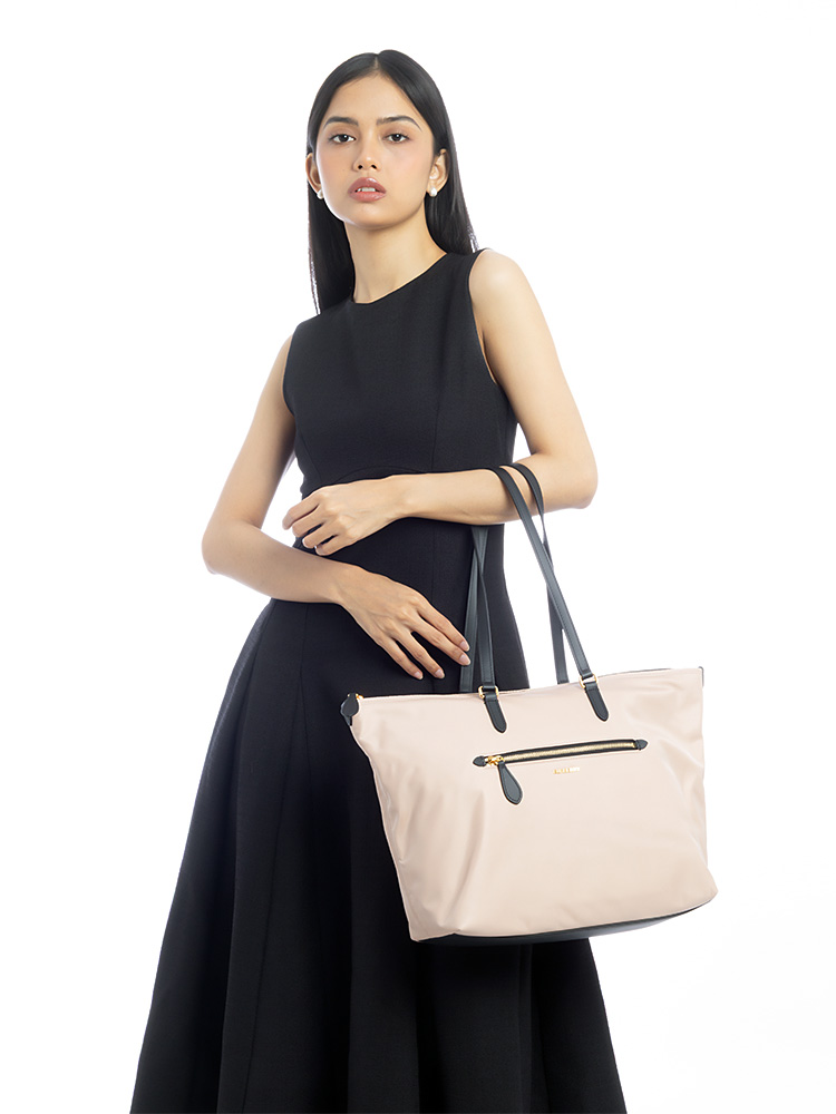 Nylon Large Zip Tote Rose Beige