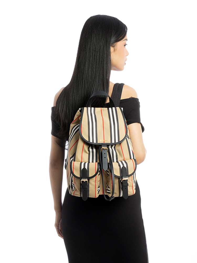 Icon Stripe Nylon Enfield Medium Backpack Archive Beige
