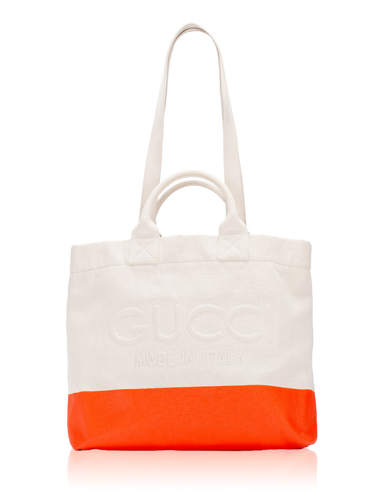 Canvas Logo Embossed Tote Natural Orange