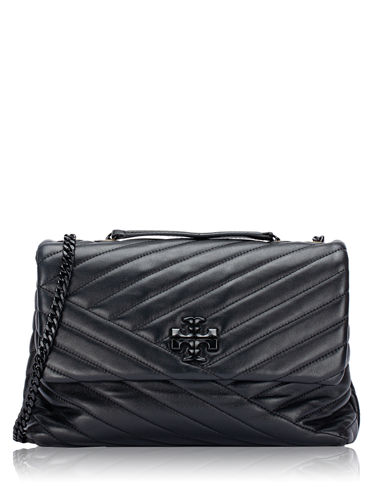 Kira Chevron Powder Coated Convertible Shoulder Bag Black