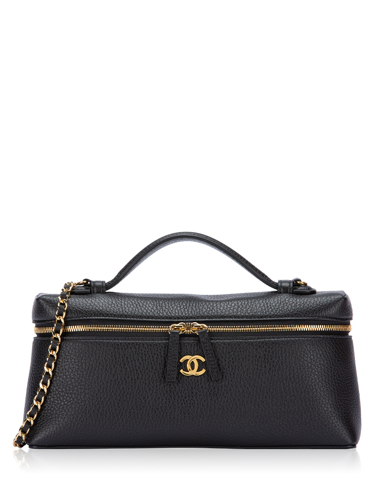 Grained Calfskin Top Handle 25cm Vanity with Chain Black